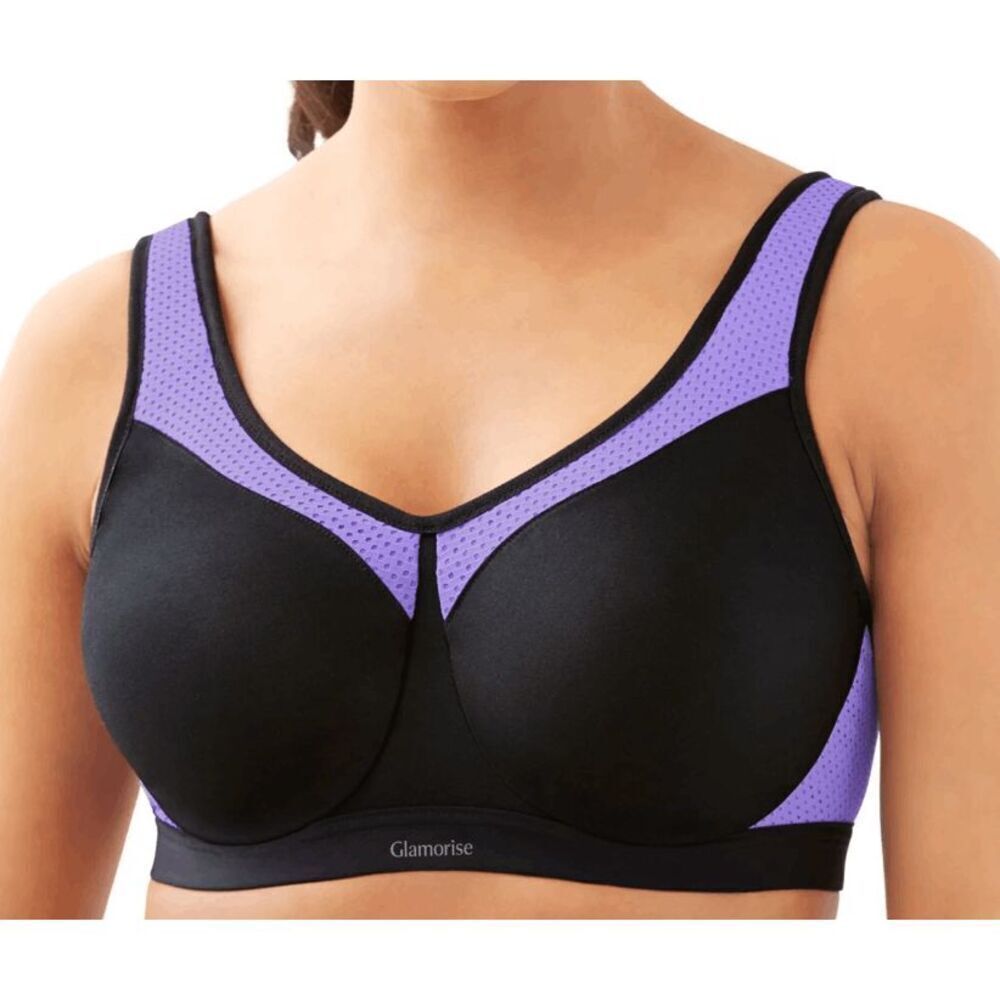 Glamorise Women high impact sport bra black purple GL9066 size 40D